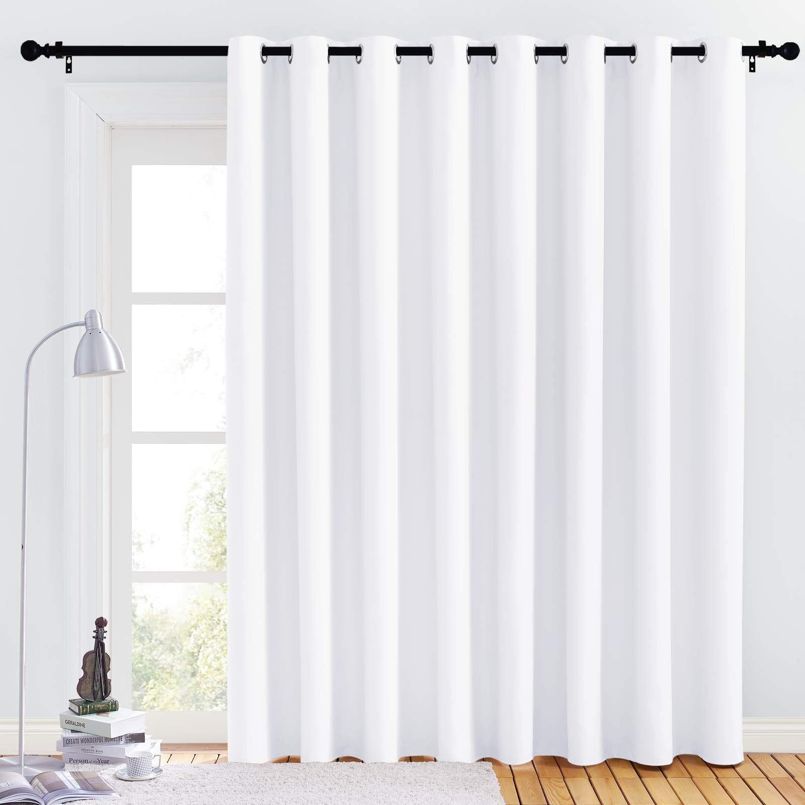 Nicetown Patio Door Curtain Panel - (120 Inches Wide, Pure White, 1 Piece) Nursery & Infant Care Drape, Extra Long 102 Inches Length Curtain For Dining Room