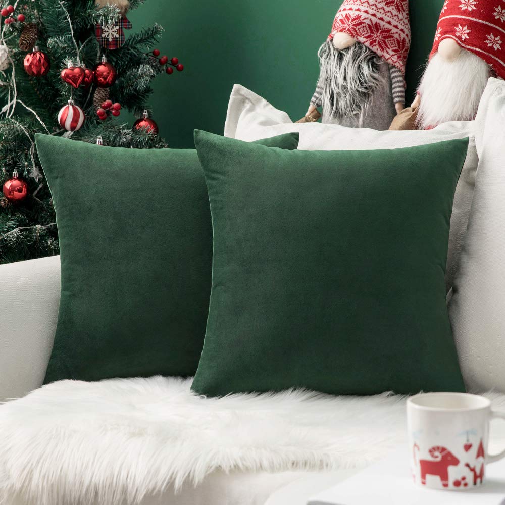 Miulee Pack Of 2 Velvet Pillow Covers Christmas Decorative Square Pillowcase Soft Solid Army Green Cushion Case For Spring Decor