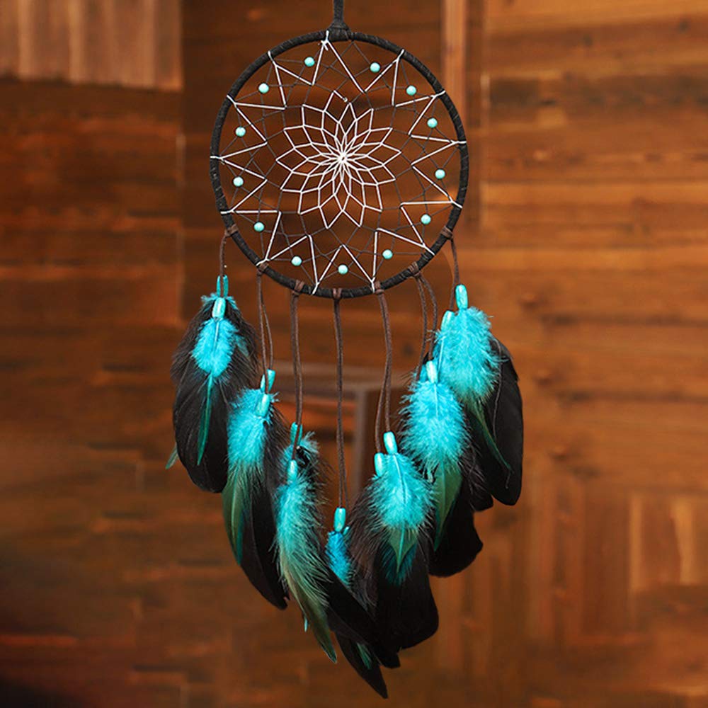 Blue Dream Catchers Handmade, Boho Traditional Circular Net for Wall Hanging Decor, Bedroom Kids, Home Decoration, Art Ornament 