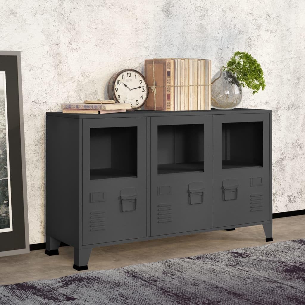 vidaXL Metal Sideboard with Glass Door – Anthracite Industrial-Looking Storage Cabinet for Books, DVDs, and Ornaments