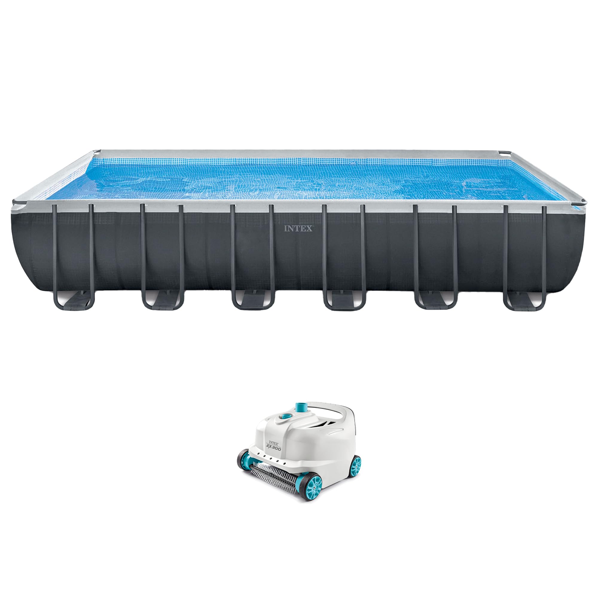 Intex 24' X 12' X 52' Rectangular Ultra Xtr Frame Swimming Pool With Pump, Above Ground Pool Robot Vacuum Cleaner And 21-Feet H