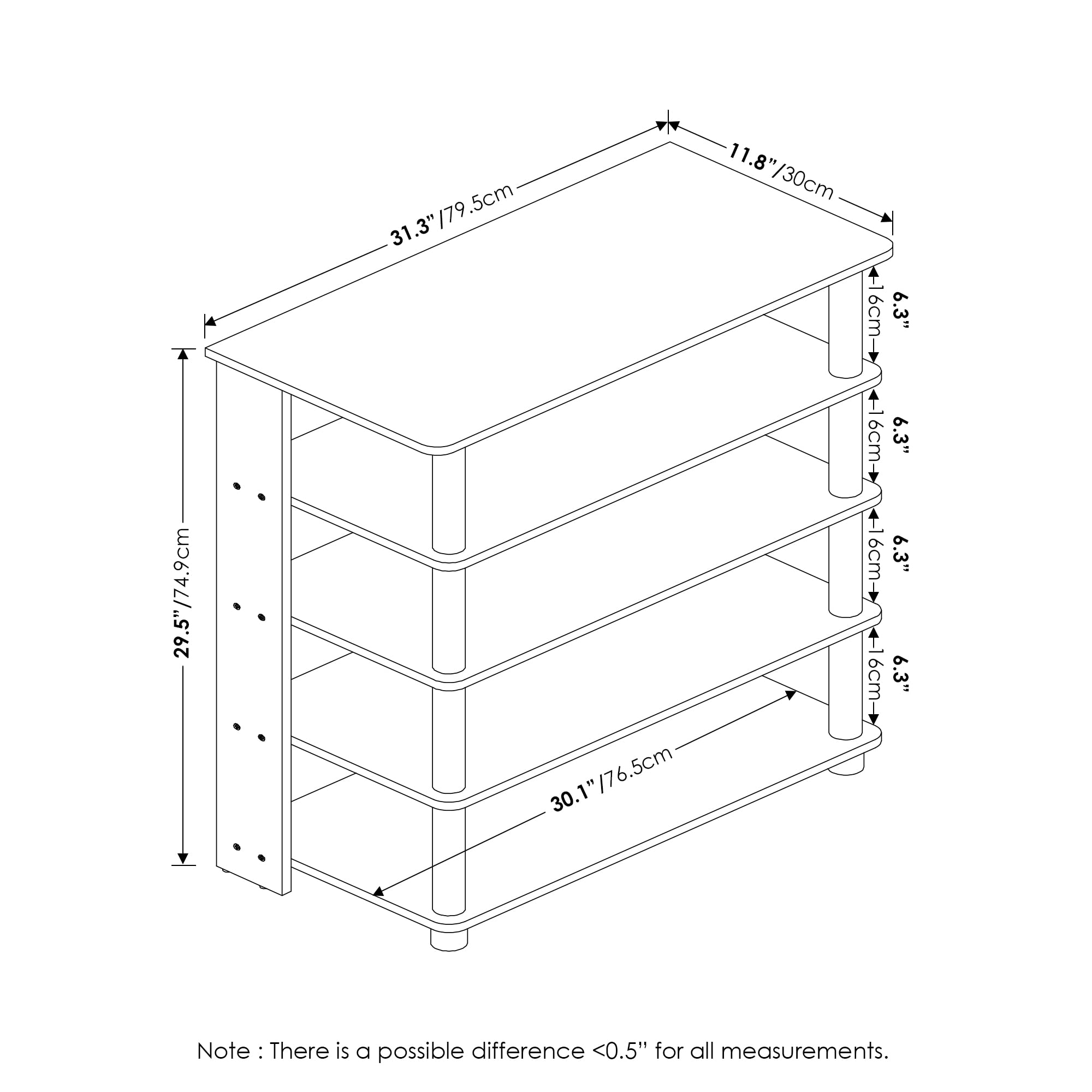 Furinno Turn-N-Tube 5 Tier Wide Shoe Rack, Americano, Stainless Steel Tubes