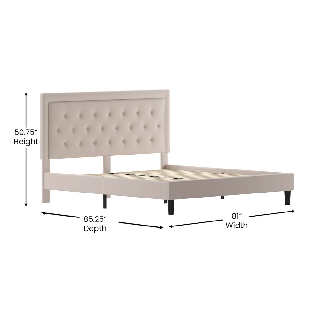 Flash Furniture Roxbury King Size Tufted Upholstered Platform Bed In Beige Fabric