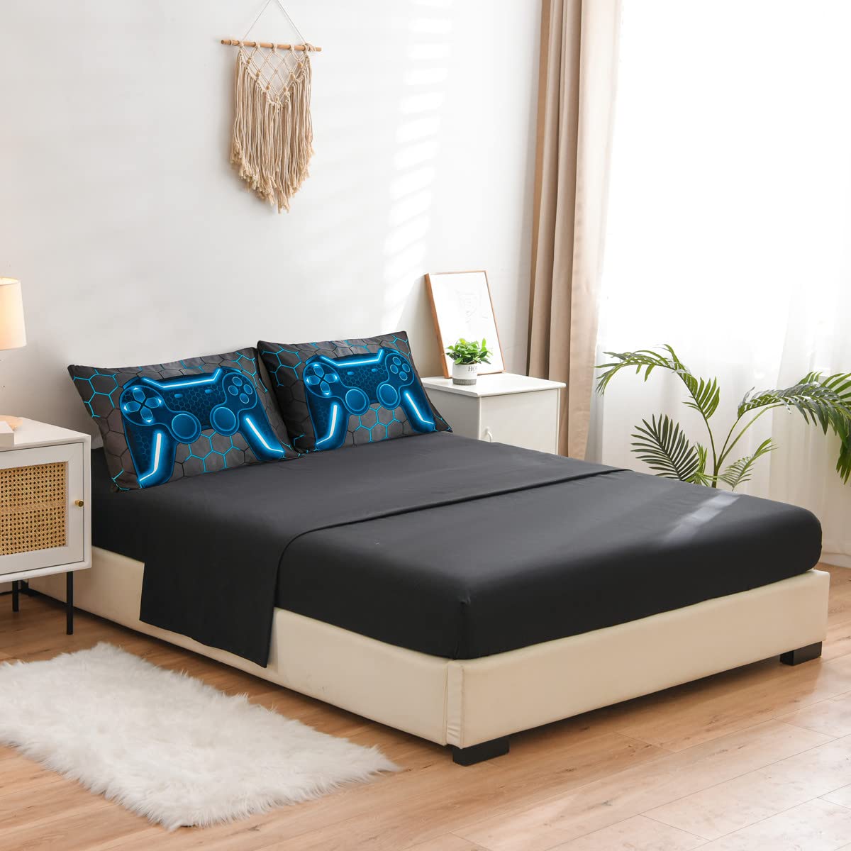 Ntbed Game Console Comforter Set For Boys Kids Teens 5 Pieces Gaming Geometric Bed In A Bag Lightweight Microfiber Bedding Comfo