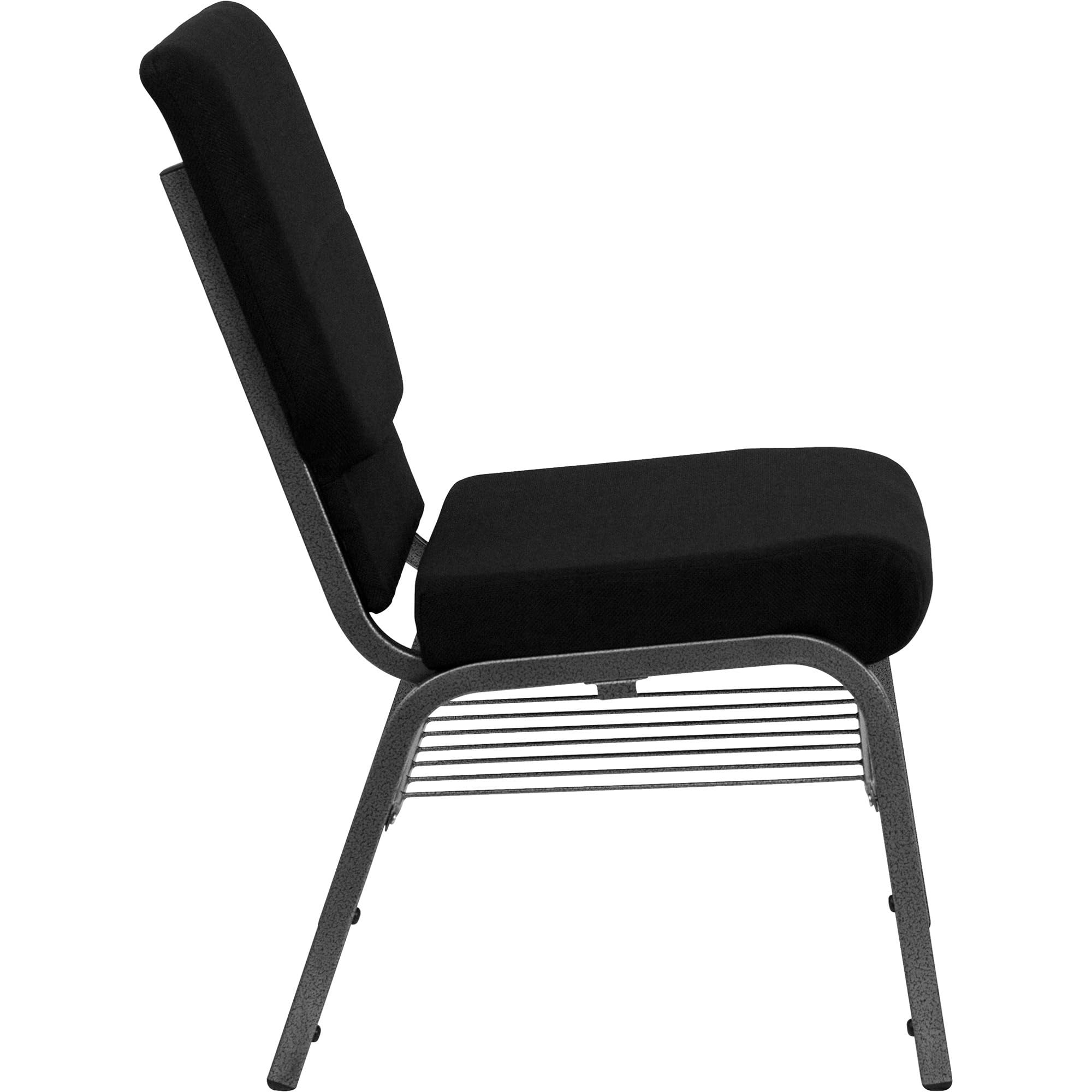 Flash Furniture HERCULES Series 18.5''W Church Chair in Black Fabric with Book Rack - Silver Vein Frame