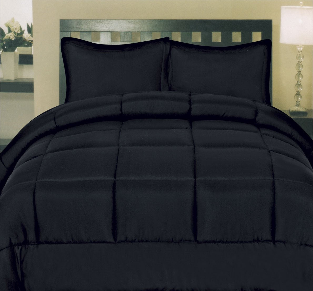 Sweet Home Collection White Goose Down Alternative Comforter, Twin, Black