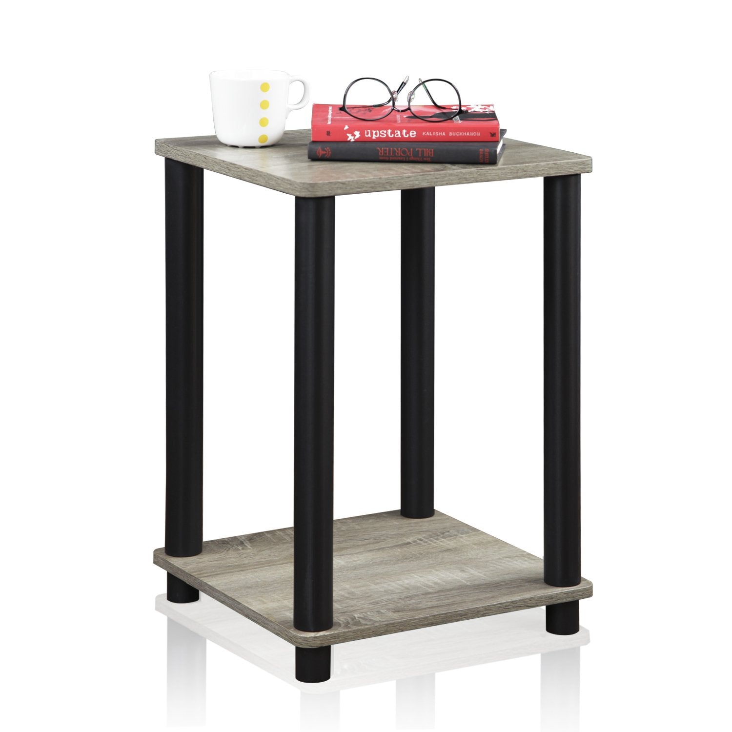 Furinno Turn-N-Tube Haydn End Table, 1-Pack, French Oak Grey/Black