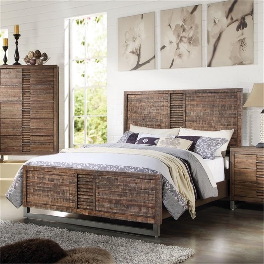 Acme Andria Queen Wooden Panel Bed in Reclaimed Oak