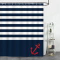 Bonhause Nautical Stripe Shower Curtain Anchor Navy Blue Decorative Bath Curtain 72 x 72 Inch Polyester Fabric Waterproof Bathro