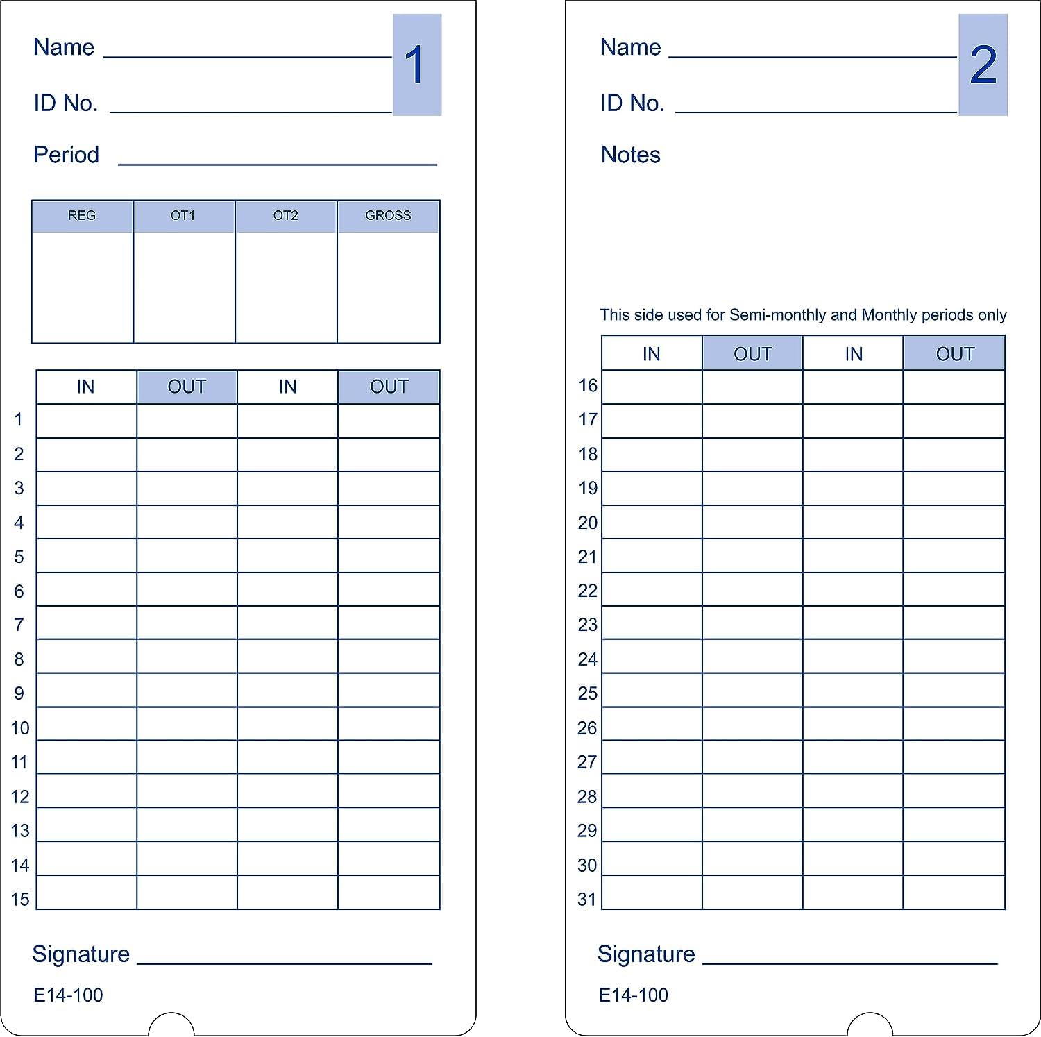 (200) Time Cards For Lathem 400E Time Clock, Compumatic Compatible E14, 2 Packs Of 100