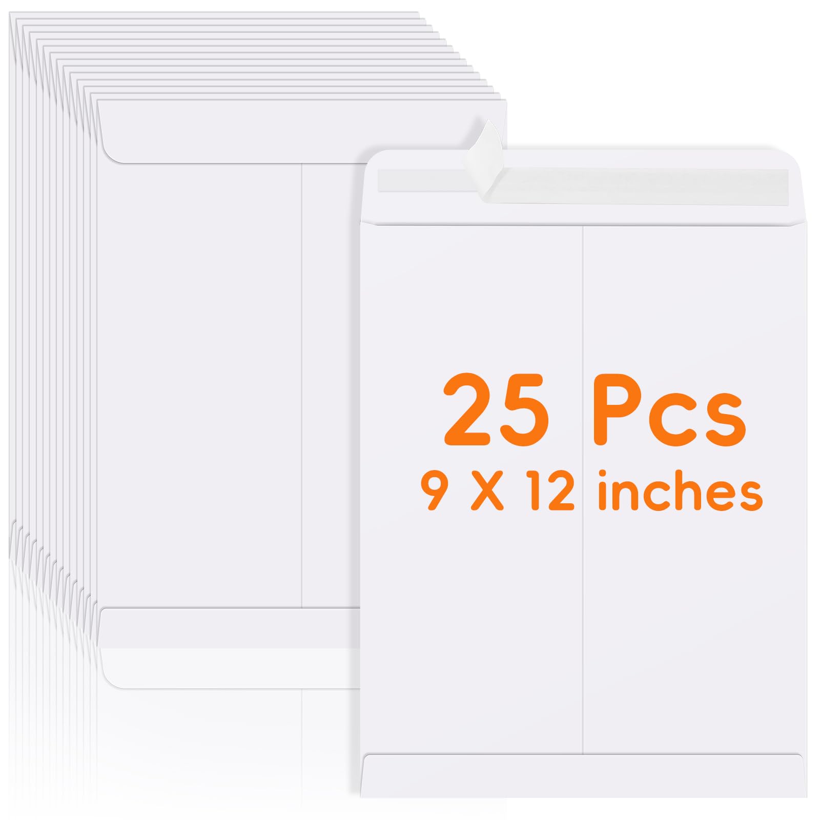 25 Pack Catalog Mailing Envelopes, 9 X 12 Inches Self-Seal White Manilla Envelopes For Mailing, Organize, Storage, Home, Office