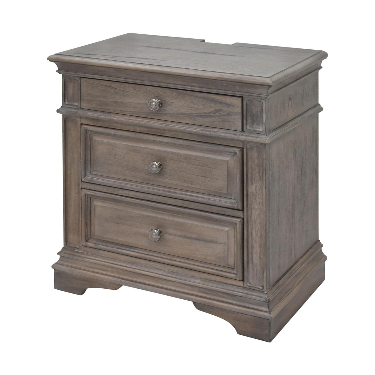 Steve Silver Furniture Highland Park Nightstand, Driftwood Finish, Nickle Hardware, 2 USB Charging Ports, 2 Full Size Drawers & 1 Half Size Drawer, Bedroom, 28&quot; L x 17&quot; D x 29.5&quot; H, Brown