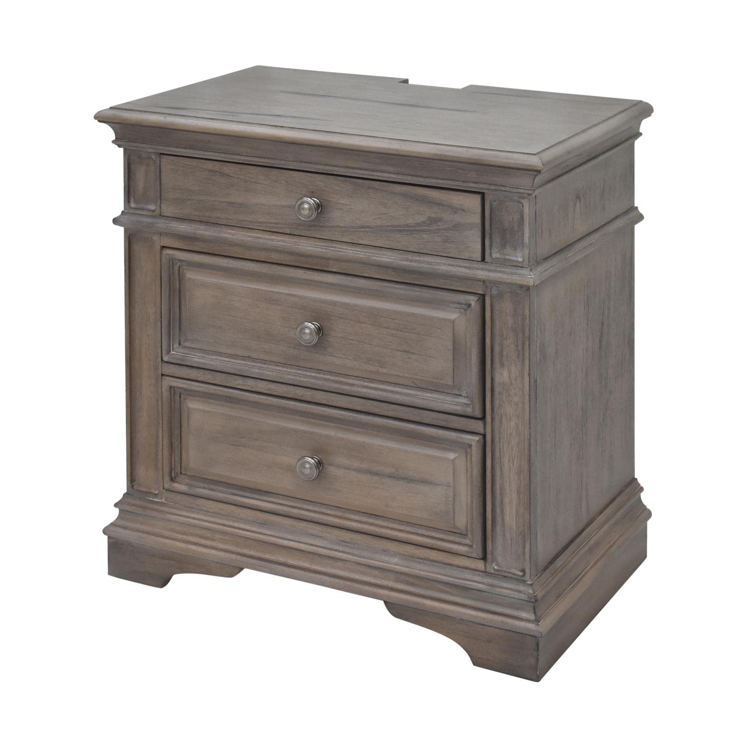 Steve Silver Furniture Highland Park Nightstand, Driftwood Finish, Nickle Hardware, 2 USB Charging Ports, 2 Full Size Drawers & 1 Half Size Drawer, Bedroom, 28" L x 17" D x 29.5" H, Brown