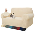 Znsayotx 1 Piece Jacquard Couch Covers For 2 Cushion Couch High Stretch Loveseat Slipcover For Pets Dogs Anti Slip Love Seat Sofa Slipcover Furniture Protector (Loveseat, Light Beige)