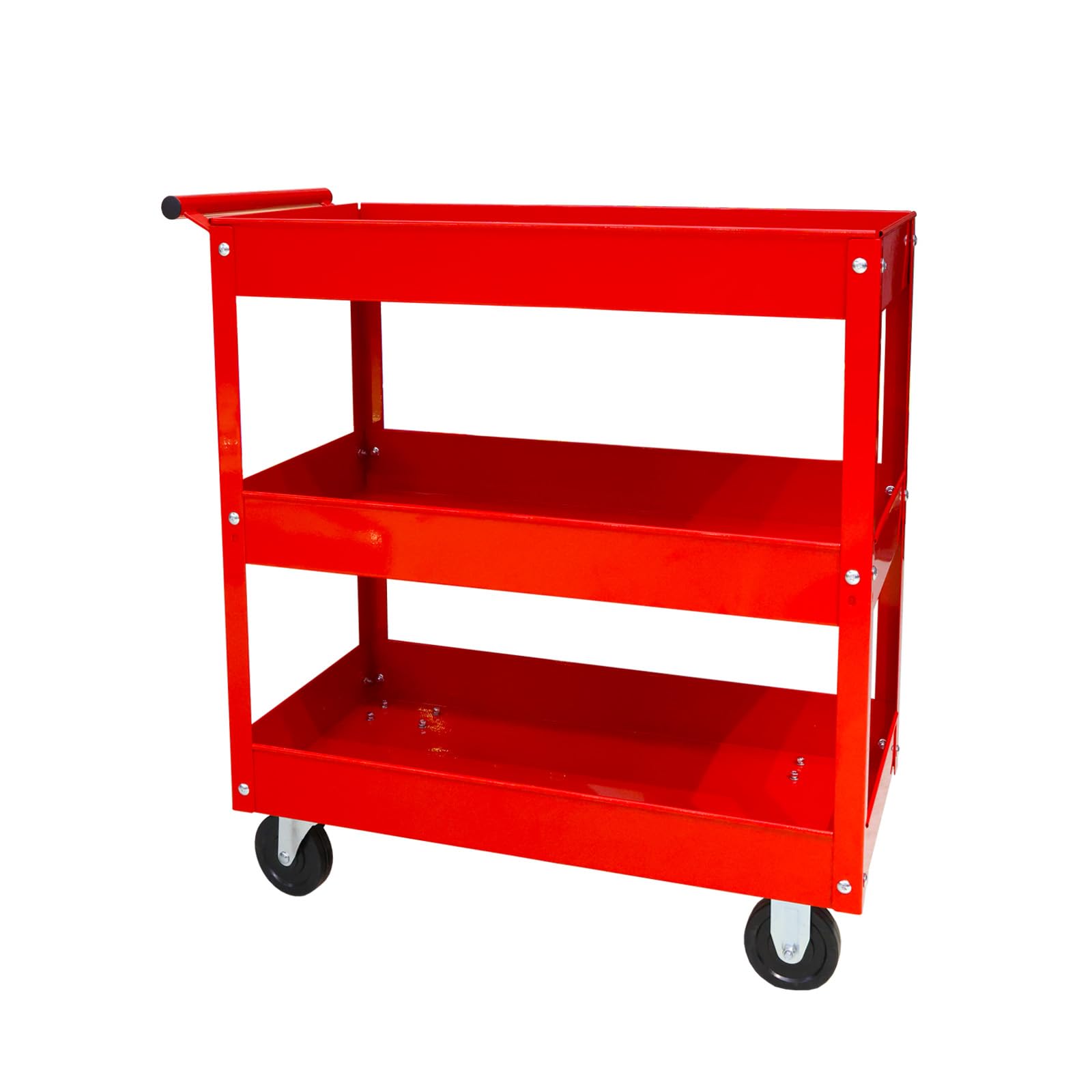 Big Red Steel Rolling Service Tool Cart With 3 Tires , Heavy Duty Utility Cart On Wheels With Two Brake For Office,Kitchen,Wareh