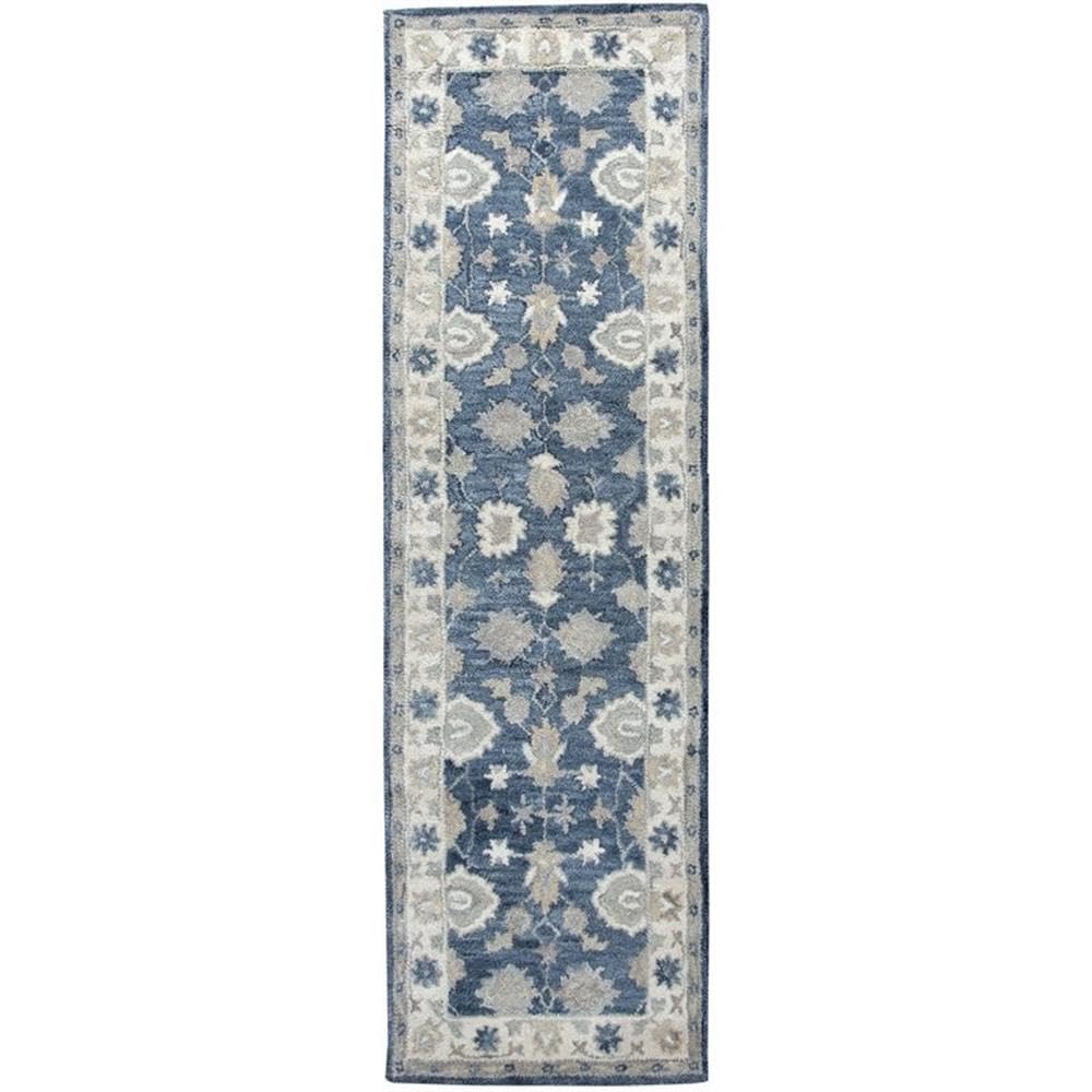 Alora Decor Napoli 2'6" X 8' Traditional Motifs Blue/Ivory Hand-Tufted Area Rug