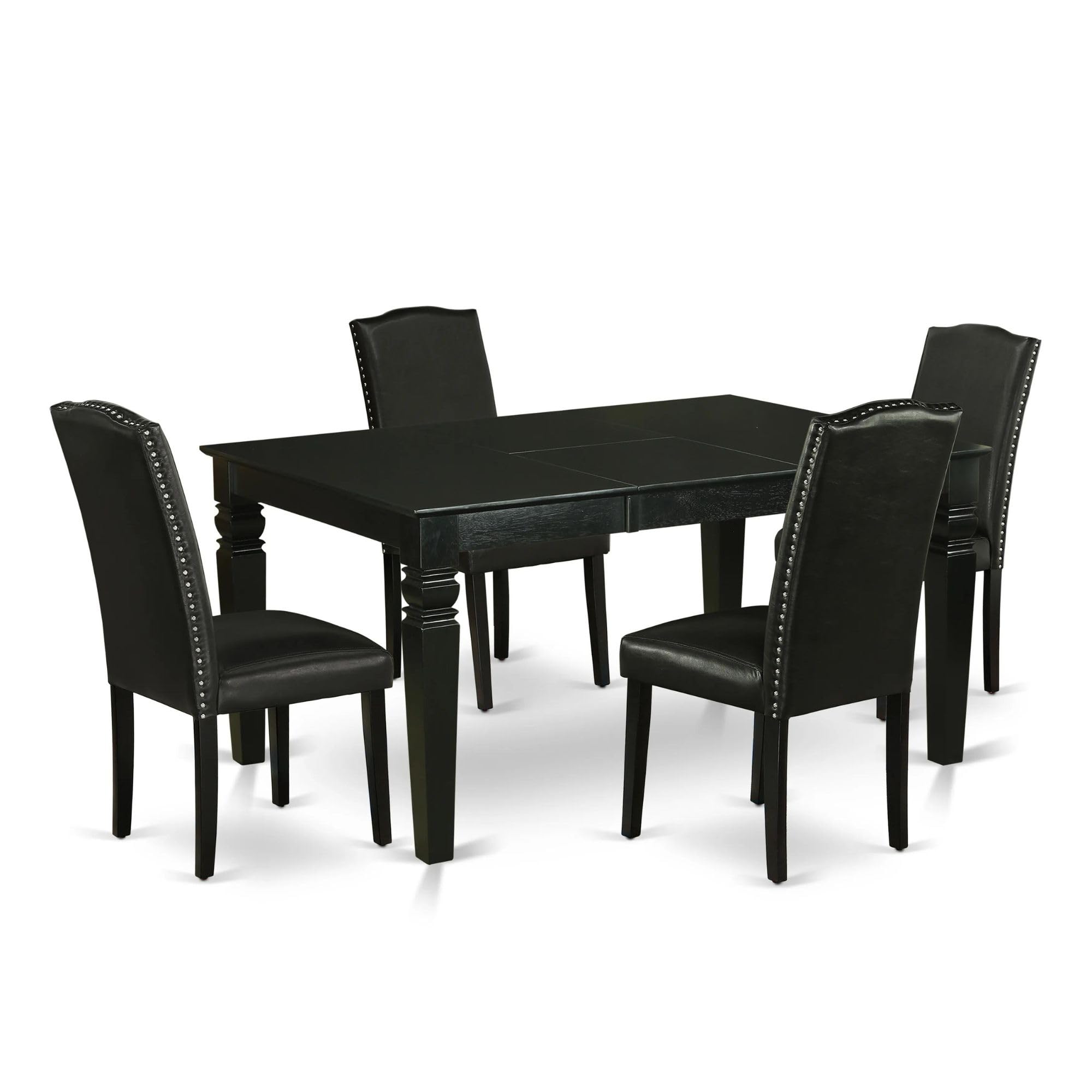 East West Furniture Ween5-Blk-69 5 Piece Modern Dining Table Set Includes A Rectangle Wooden Table With Butterfly Leaf And 4 Black Faux Leather Parsons Dining Chairs, 42X60 Inch, Black