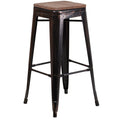 Flash Furniture Lily 30" High Backless Black-Antique Gold Metal Barstool with Square Wood Seat