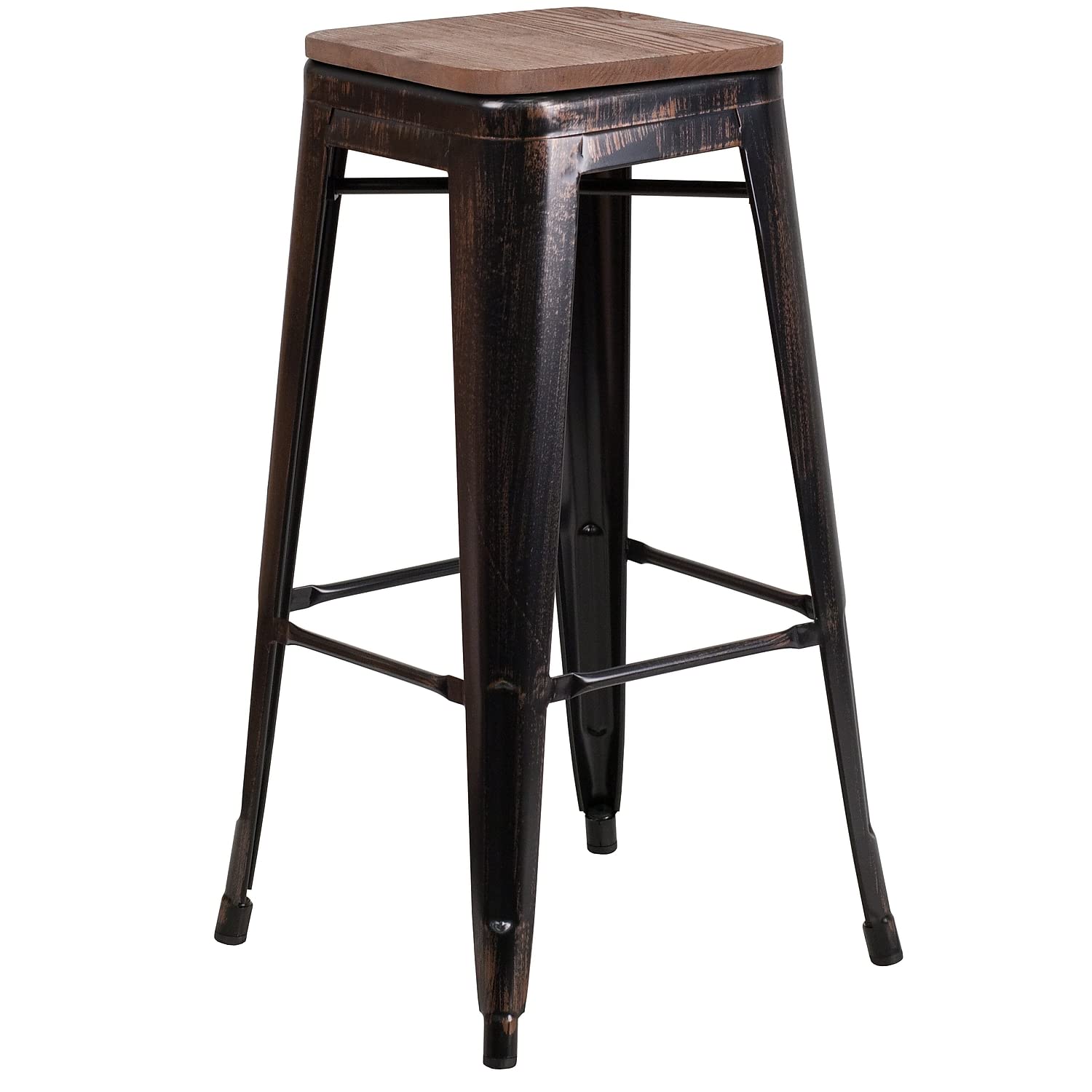 Flash Furniture Lily 30" High Backless Black-Antique Gold Metal Barstool with Square Wood Seat
