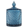 Sizikato Diamond Faceted Crystal Glass Candy Jar with Lid, Blue Decorative Jar, Jewelry Box, Cotton Swab Storage Holder.