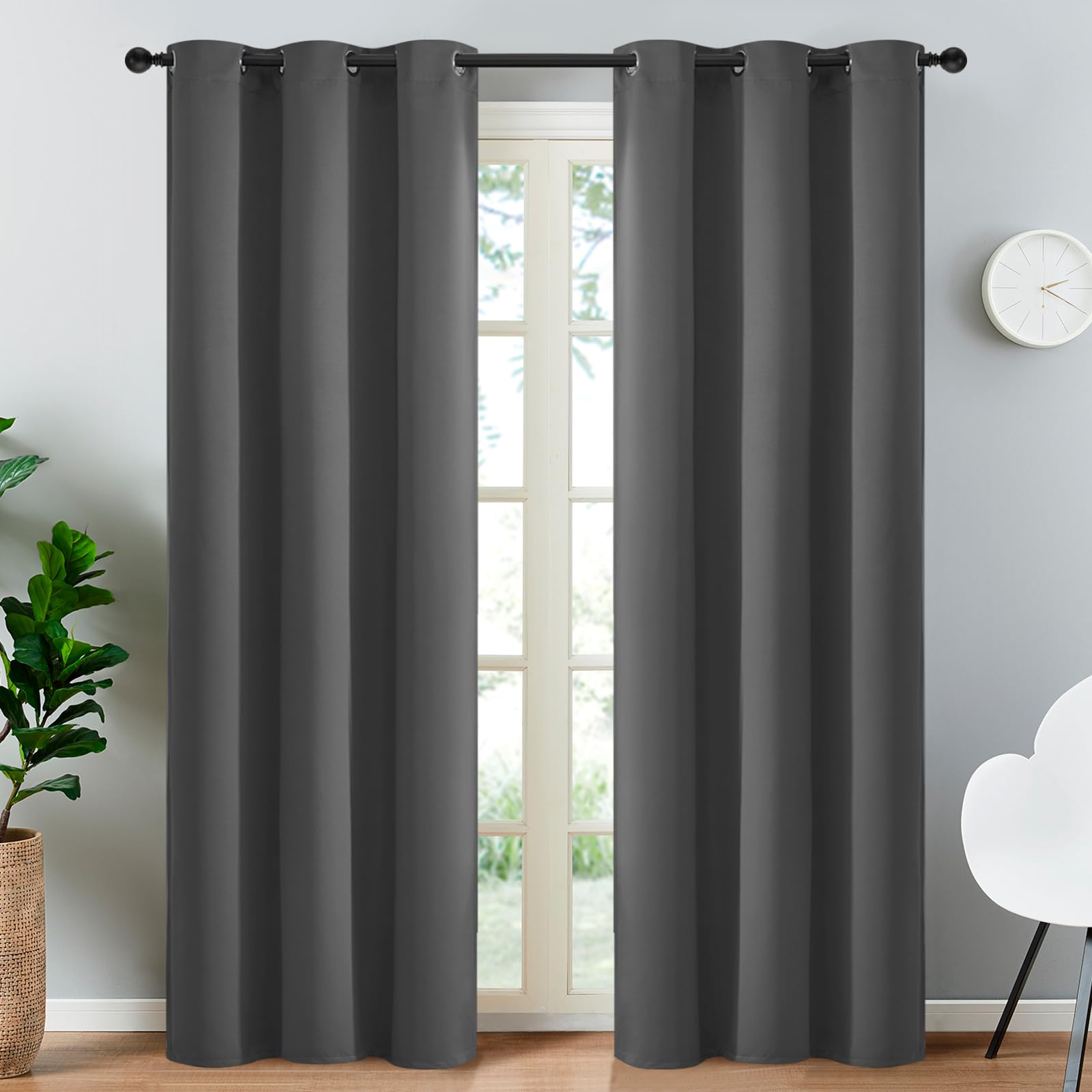 Yakamok 90 Inch Long Blackout Curtains For Bedroom, Thermal Insulated Room Darkening Curtains, Light Blocking Blackout Drapes Fo