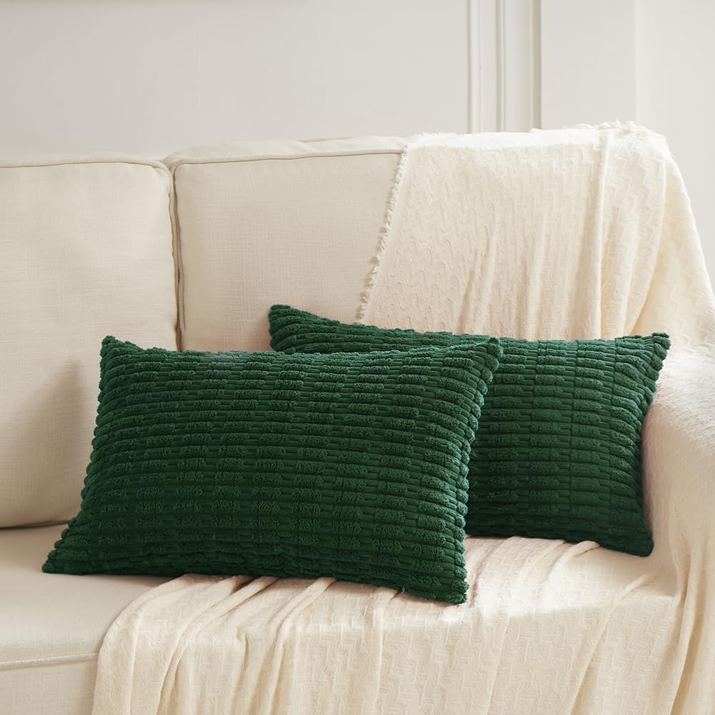Fancy Homi 2 Packs Boho Dark Green Decorative Throw Pillow Covers 12X24 Inch For Couch Bed Sofa, Rustic Modern Farmhouse Home De