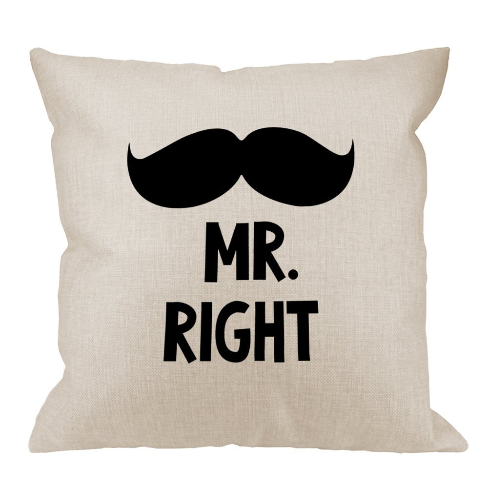 Hgod Designs Mr Right Decorative Throw Pillow Cover Case,Mr.Right With Mustache Cotton Linen Outdoor Pillow Cases Square Standar