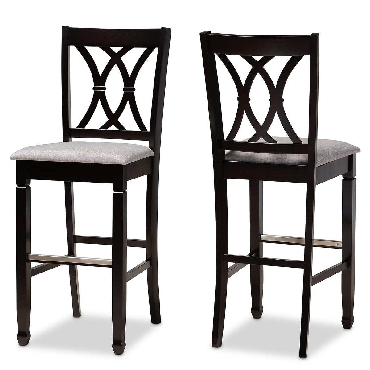 Baxton Studio Calista Modern Fabric Cut-Out Back Bar Stool, Grey and Espresso Brown, 2-Pieces/Set (167-2PC-10854HT)