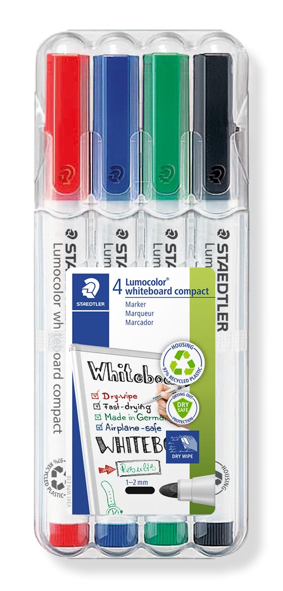 Staedtler 341 Wp4 Compact Dry Wipe Marker Assorted Wallet With Pens - Wallet Of 4