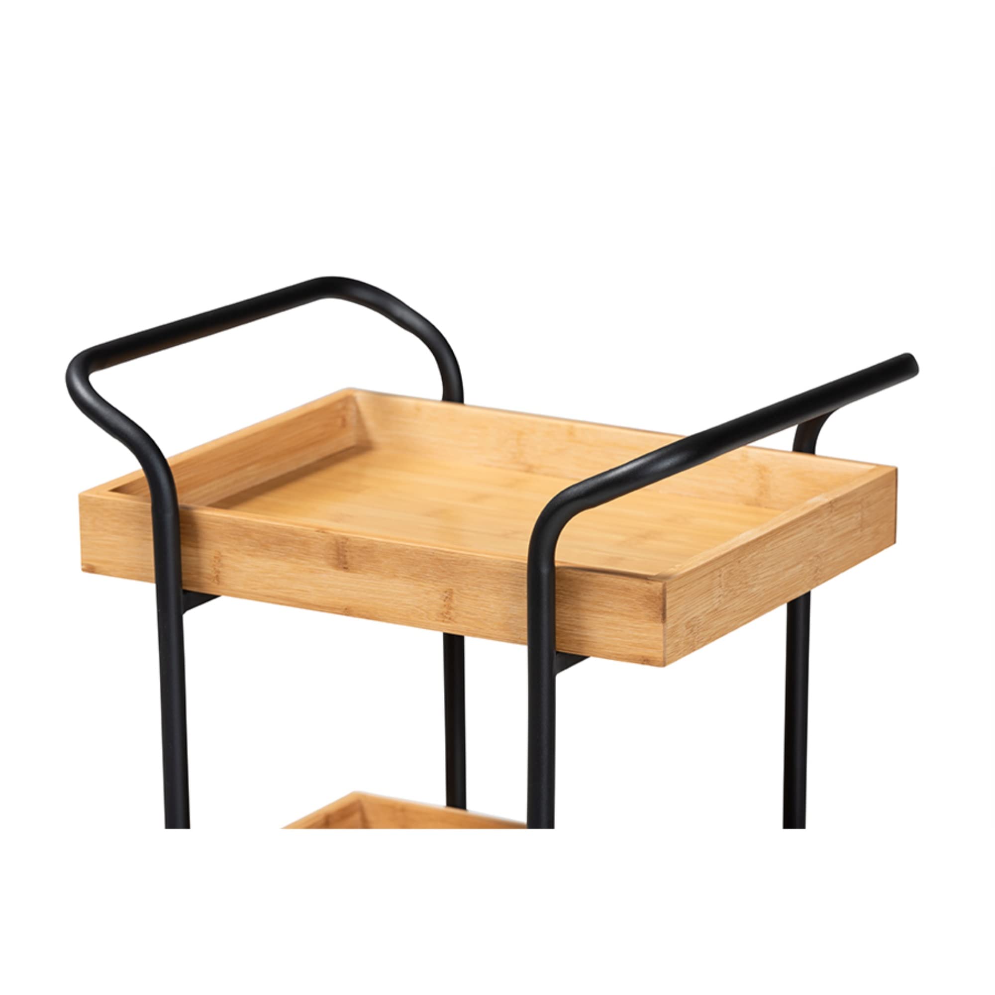 Baxton Studio Baxter Modern Brown Wood and Black Metal 3-Tier Kitchen Cart