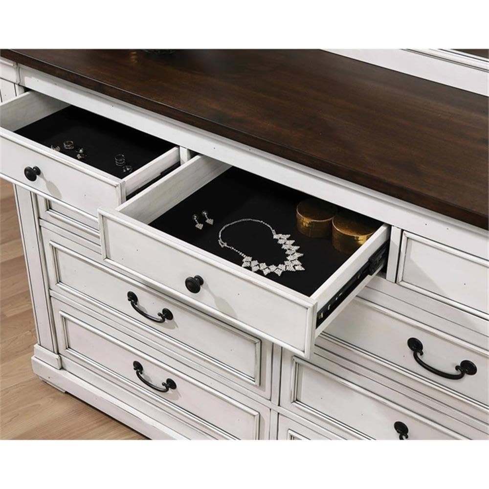 Coaster Home Furnishings Hillcrest Farmhouse 63-inch 9-Drawer Bedroom Dresser Clothing Storage Cabinet Wide Chest of Drawers Organizer Unit Distressed White 223353