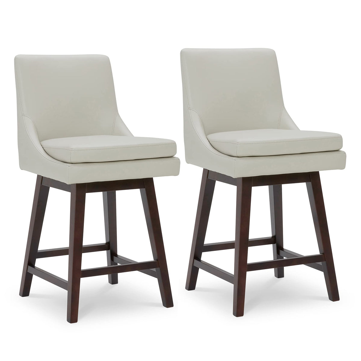 Chita Counter Height Swivel Bar Stools With Back Set Of 2, Fsc Certified Upholstered Faux Leather Swivel Barstool, 26.8' H Seat Height, Pu Leather In Creamy Gray