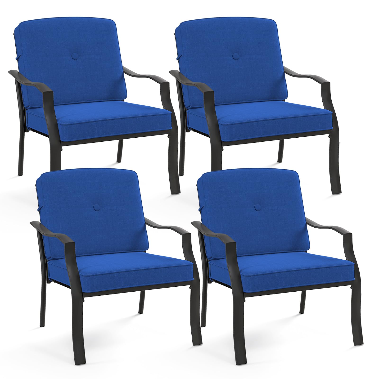 Tangkula 4 Piece Patio Metal Chairs, Outdoor Dining Chairs With Seat & Back Cushions, Heavy-Duty Metal Frame, Ergonomic Patio So