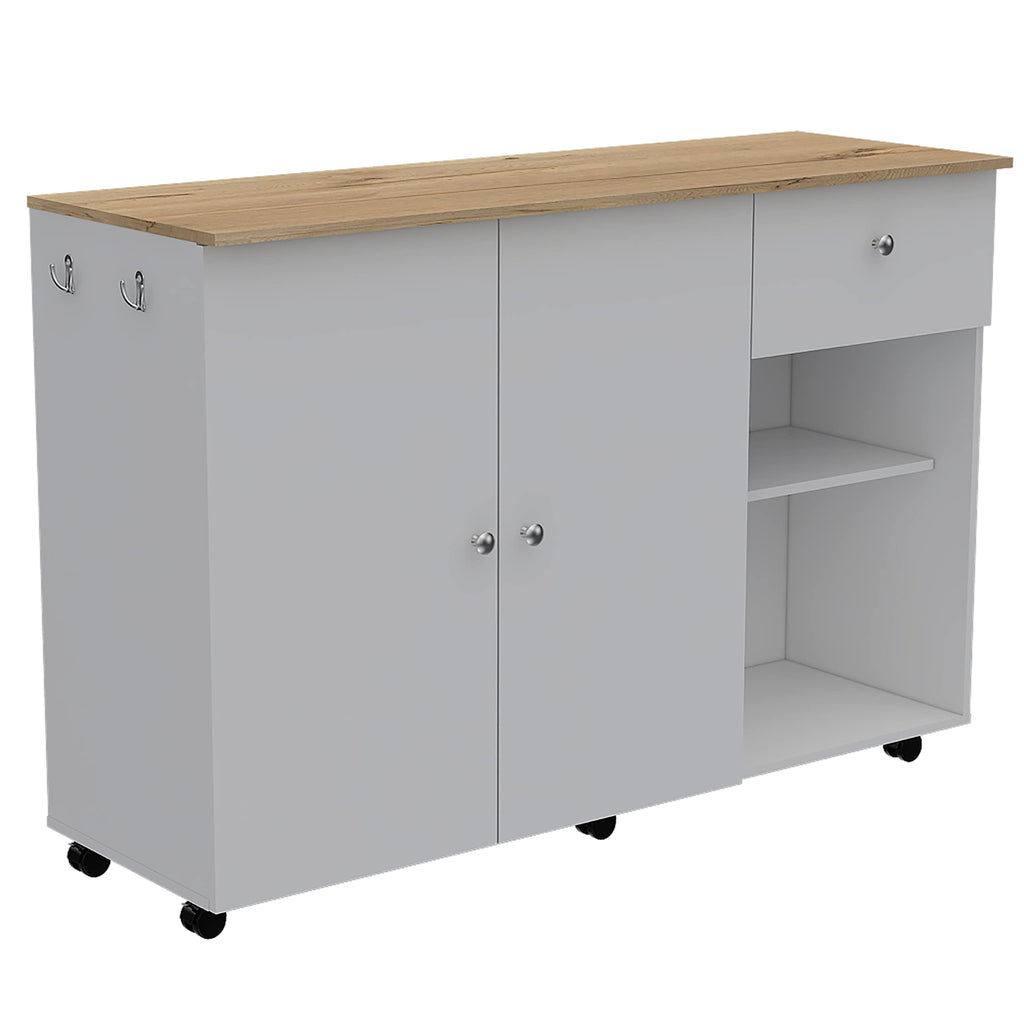 Victoria 2 Piece Kitchen Set, Kitchen Island + Kitchen Pantry, White/Light Oak