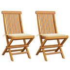 vidaXL Patio Chairs with Cream Cushions - Solid Teak Wood Construction - Lightweight, Foldable Design - Includes Polyester Seat Cushions - Ideal for Garden, Patio, Deck Usage