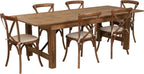 Flash Furniture HERCULES Series 8' x 40'' Antique Rustic Folding Farm Table Set with 6 Cross Back Chairs and Cushions