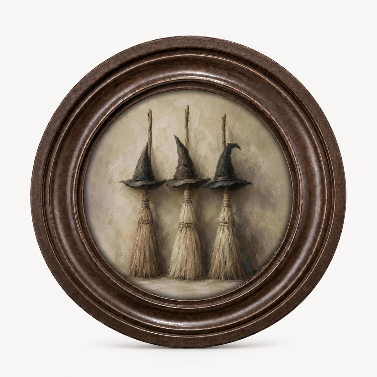 ERJHFGHU Witch Broom Round Wall Art Decor, Halloween Rustic Artwork