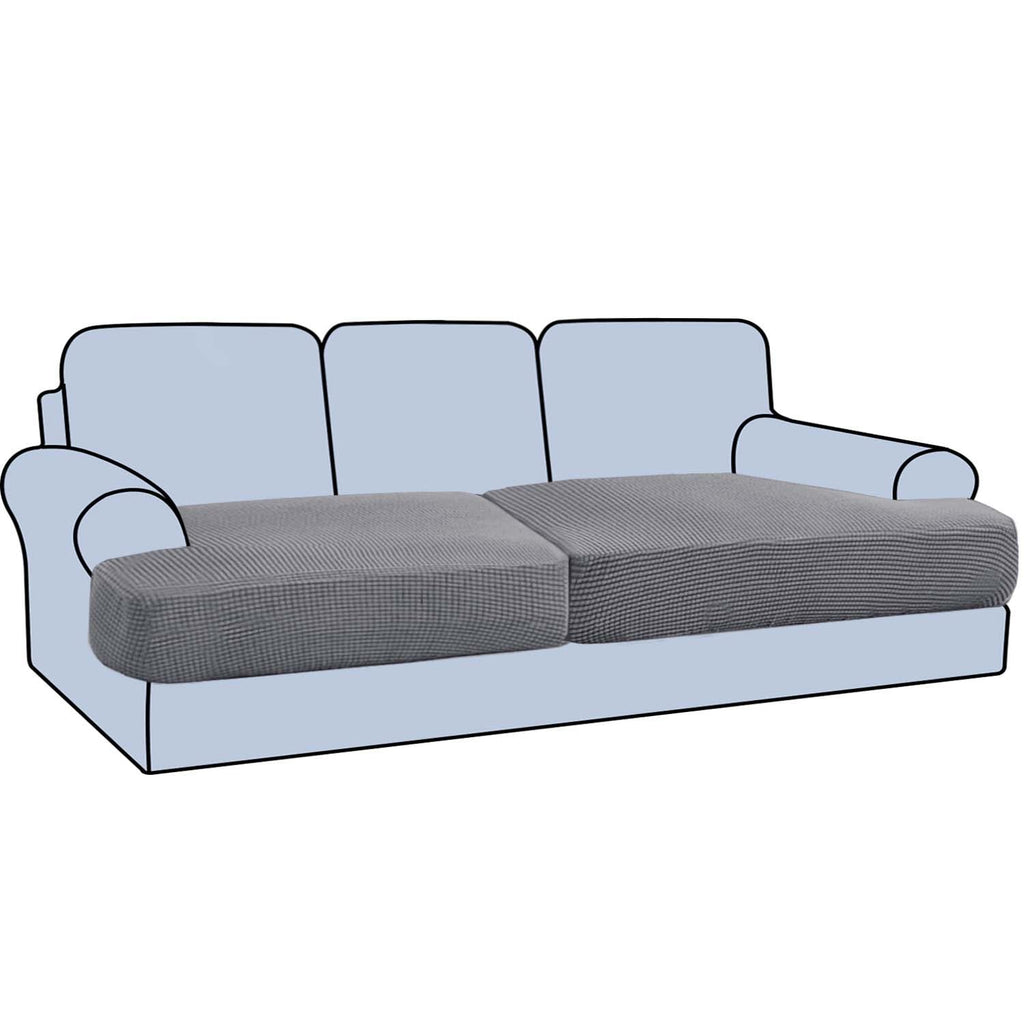 H.Versailtex Stretch 2 Piece T Cushion Sofa Slipcovers Individually Sofa Cushion Covers For 2 Cushion Couch Sofa Seat Cushion Covers With Elastic Bands Featuring Thicker Jacquard Fabric, Dove