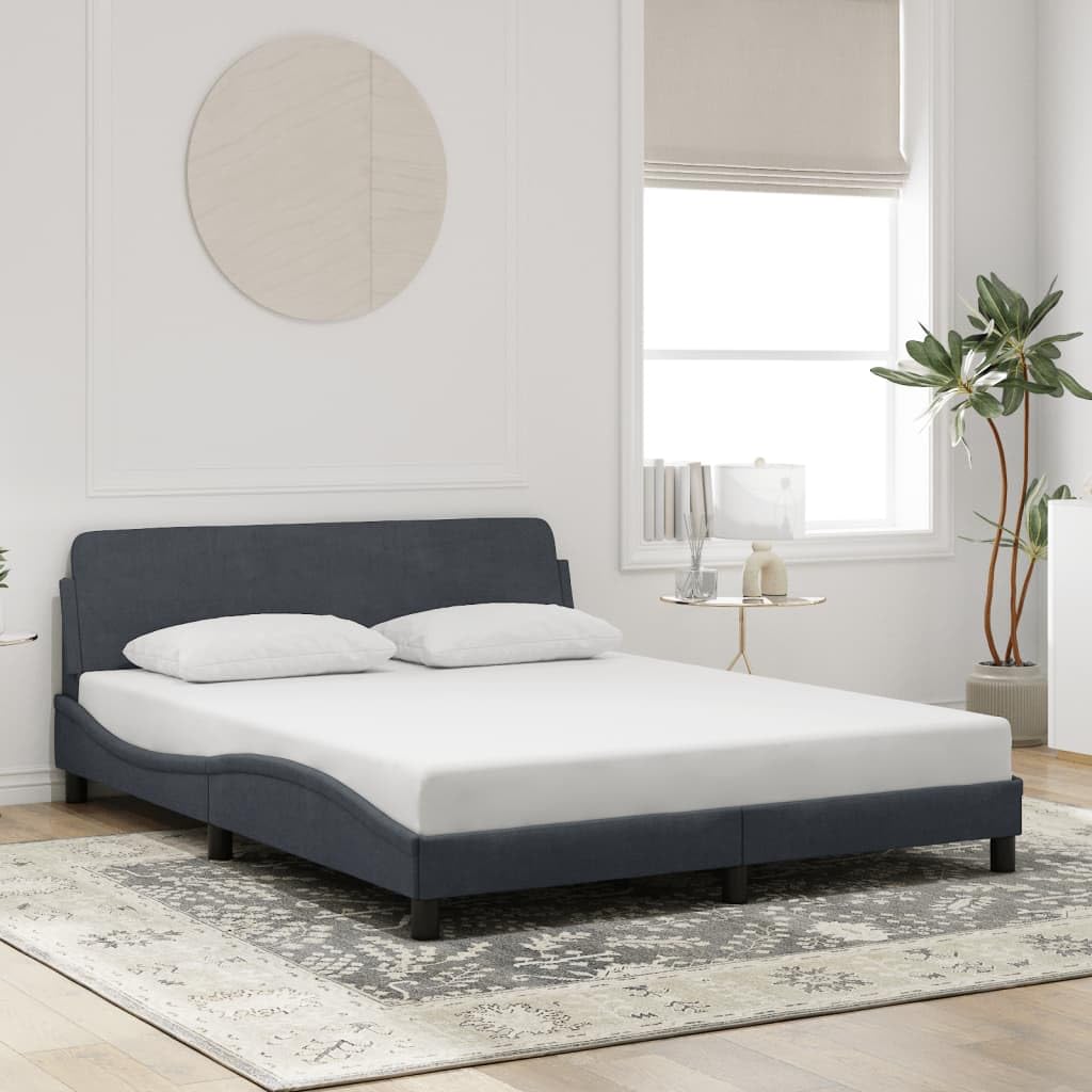 vidaXL Bed Frame with Headboard - Dark Gray Velvet - Queen Size - 85.8&quot;x61.8&quot;x29.3&quot; - Modern Design - Bedroom Furniture