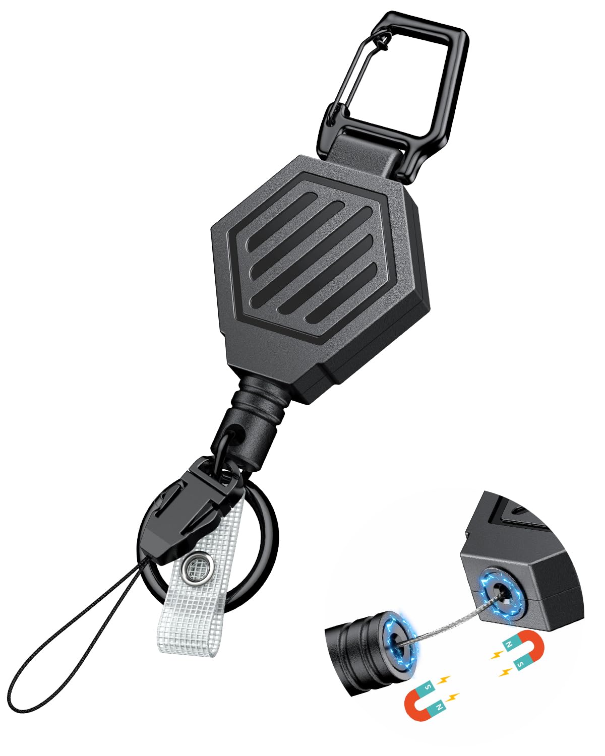 Uniclife Heavy Duty Retractable Keychain With Magnetic Closure Tactical Id Badge Holder Reel For Up To 16 Oz Magnetic Carabiner