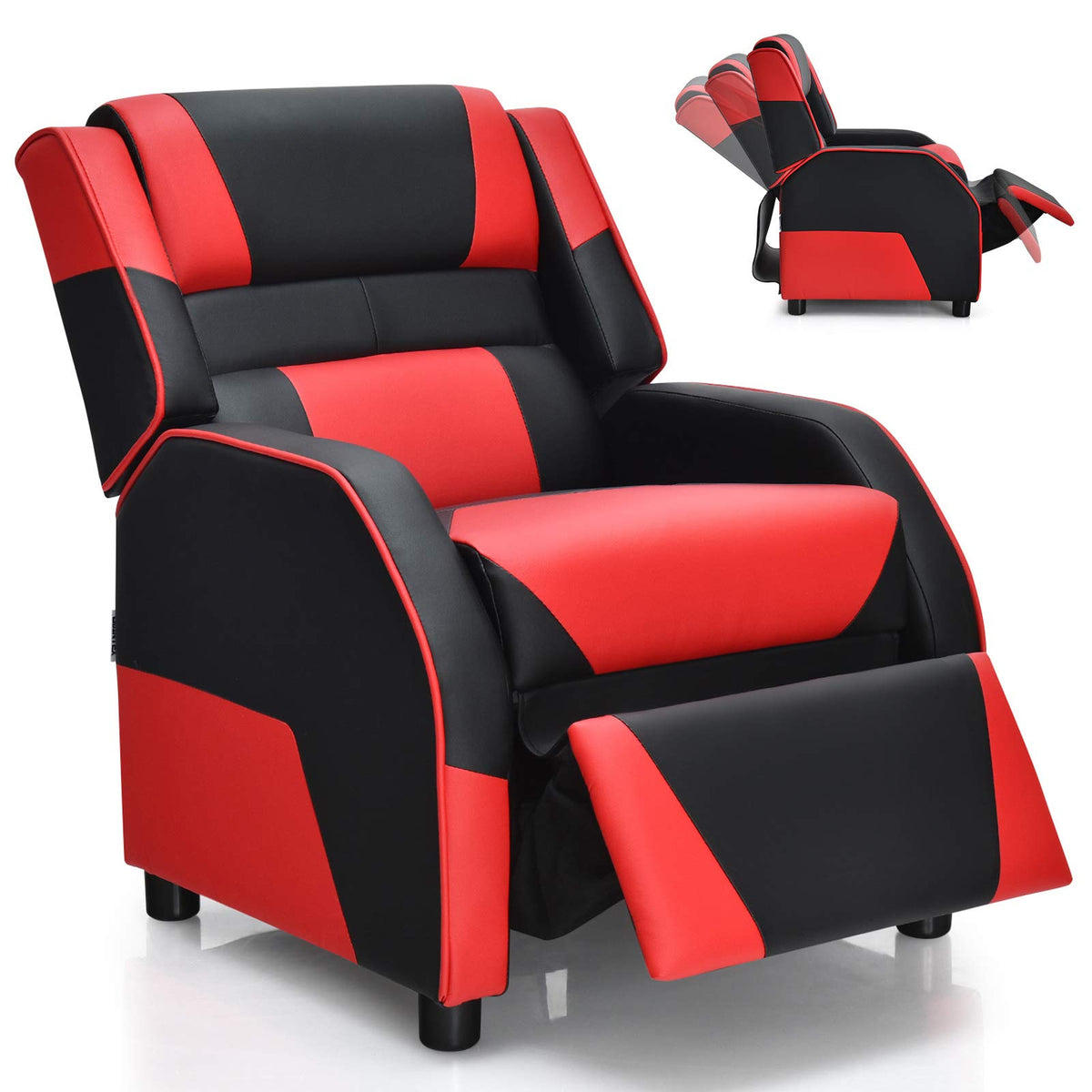 Giantex Kids Recliner, Gaming Recliner Chair With Footrest, Headrest & Lumbar Support, Ergonomic Leather Lounge Chair Toddler Furniture, Adjustable Racing Style Recliner Sofa For Boys Girls, Red