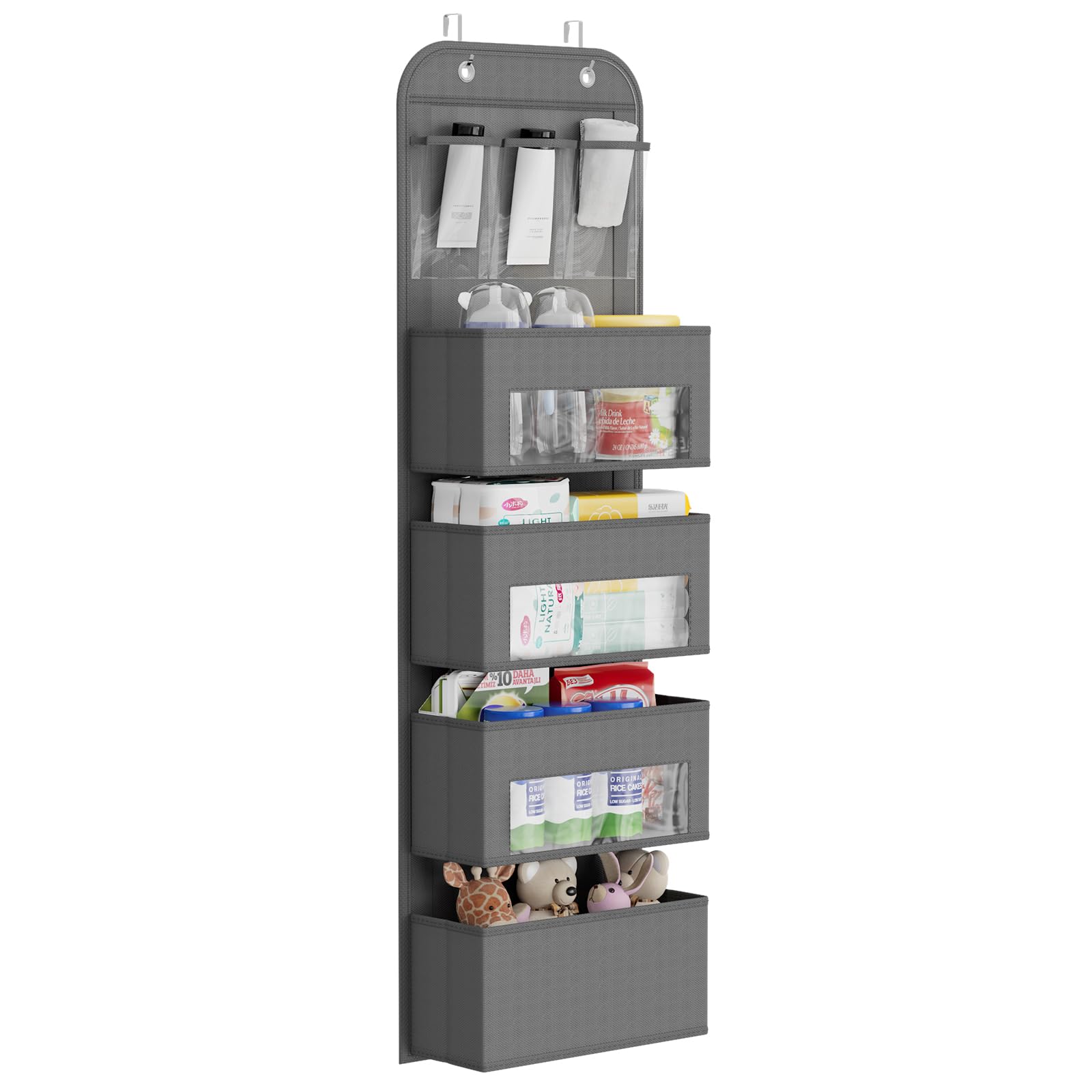 Youdenova Over The Door Organizer, 4-Shelf Door Hanging Organizer For Nursery, Grey