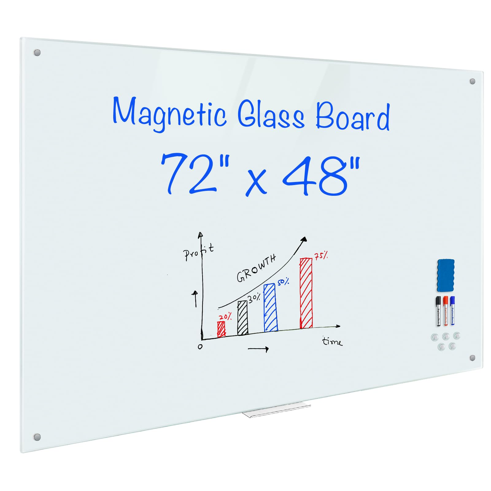 Magnetic Glass Whiteboard 6'X4', 72'X48' Glass Dry Erase Board For Wall Mounted, Large Commercial Board Frameless For Office,