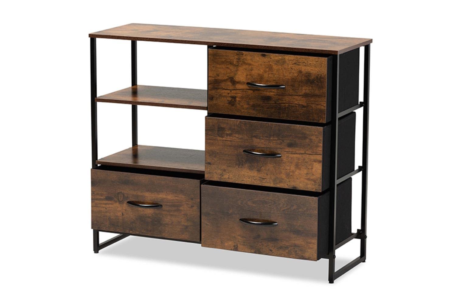 Baxton Studio Hakan Modern Industrial Walnut Brown Finished Wood and Black Metal 4-Drawer Storage Cabinet