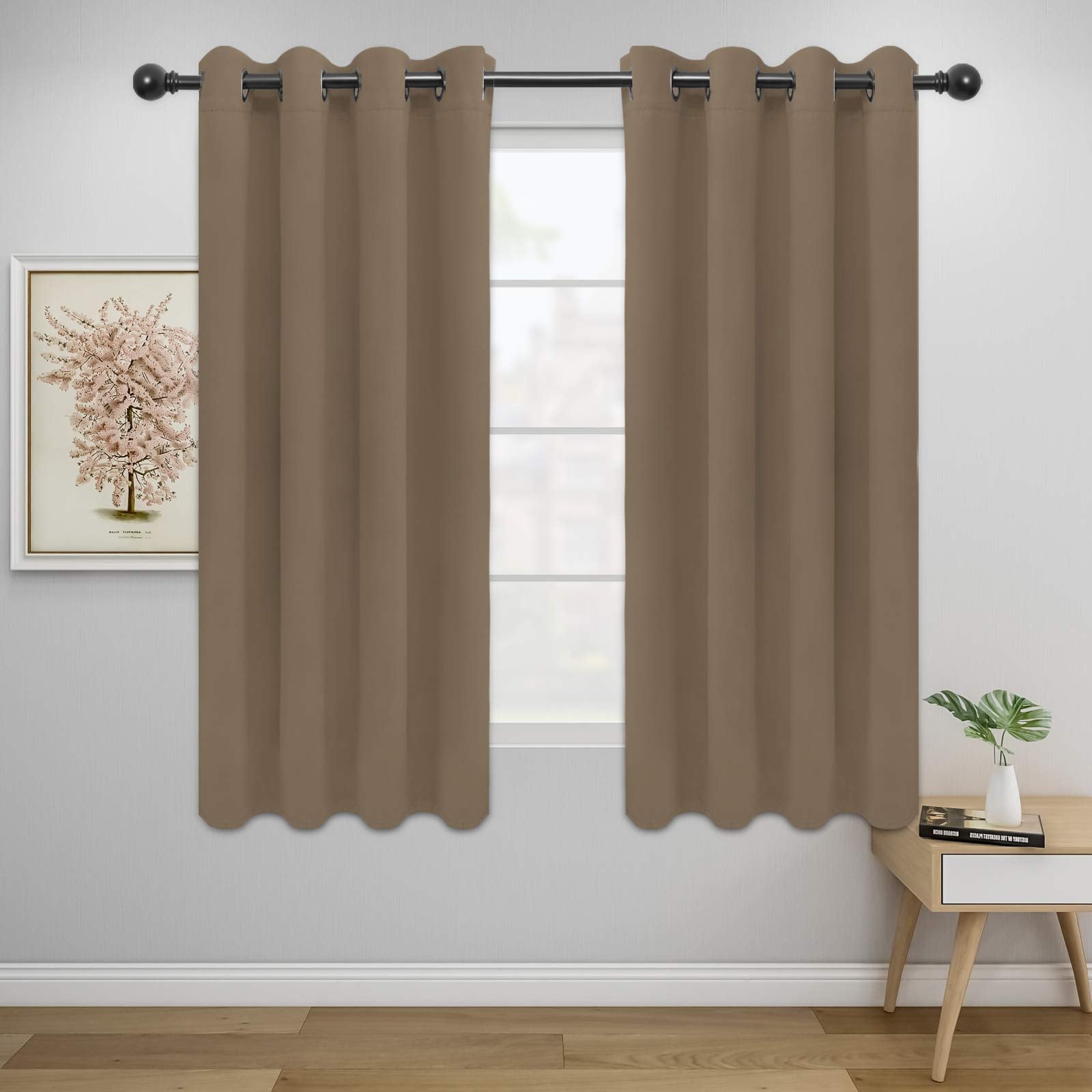 Easy-Going Blackout Curtains For Bedroom, Solid Thermal Insulated Grommet And Noise Reduction Window Drapes, Room Darkening Curtains For Living Room, 2 Panels (52X46 In,Camel)