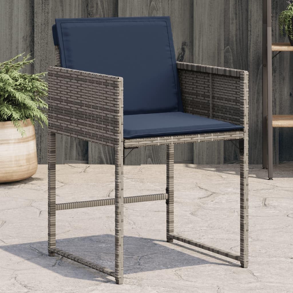 vidaXL Patio Chairs Set - Grey Poly Rattan Chairs with Navy Blue Cushions for Outdoor Garden/Patio Use, 4-Piece Set, Foldable Flap Backrest, 19.9"x21.3"x31.1"