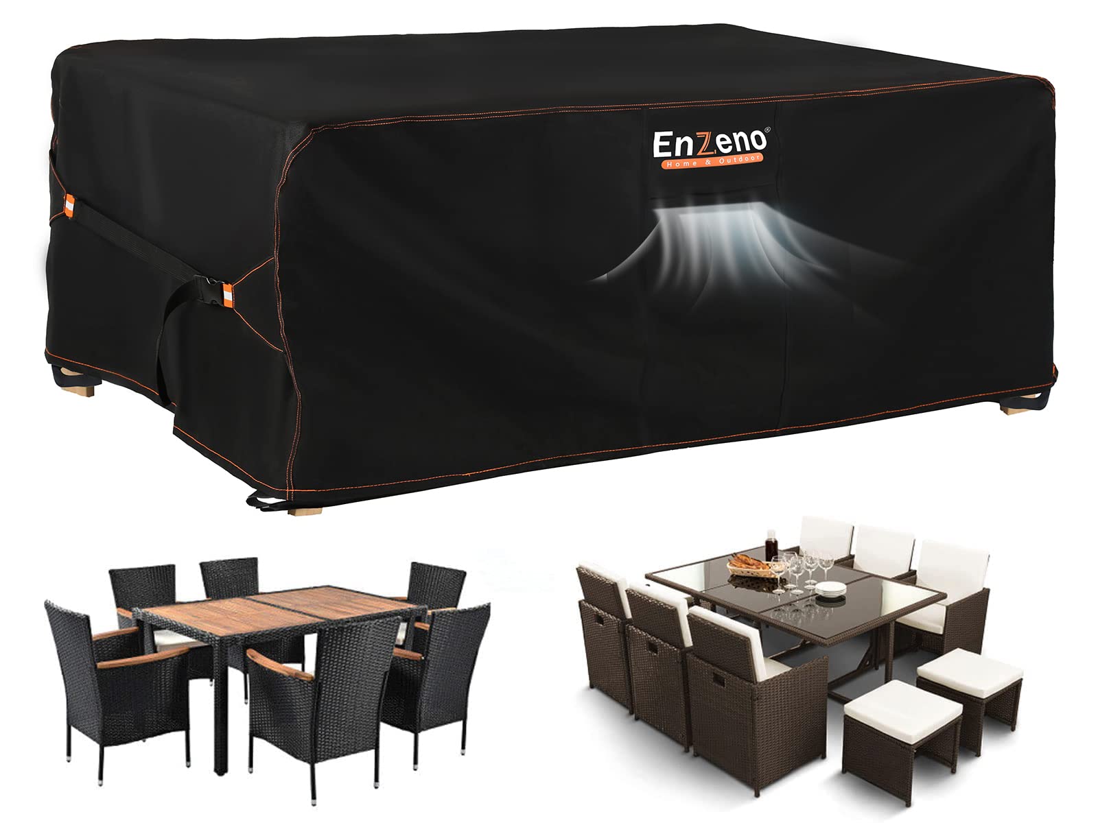 Enzeno Patio Furniture Set Cover Waterproof, Outdoor Dining Coffee Table Chair Covers Rectangular, Heavy Duty Outside Weatherproof Sectional Set Covers For Protection 84'L X 44'W X 28'H Black