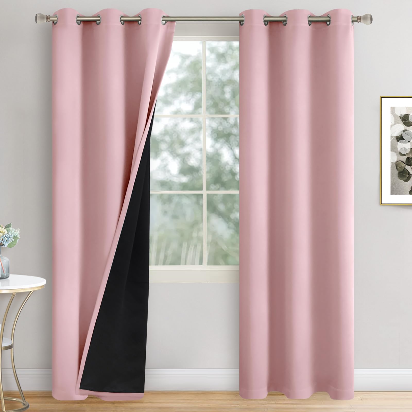Quemas Baby Pink Blackout Curtains For Girls Bedroom 84 Inch Length 2 Panels Set, Thermal Insulated 100% Light Blocking Soundpro