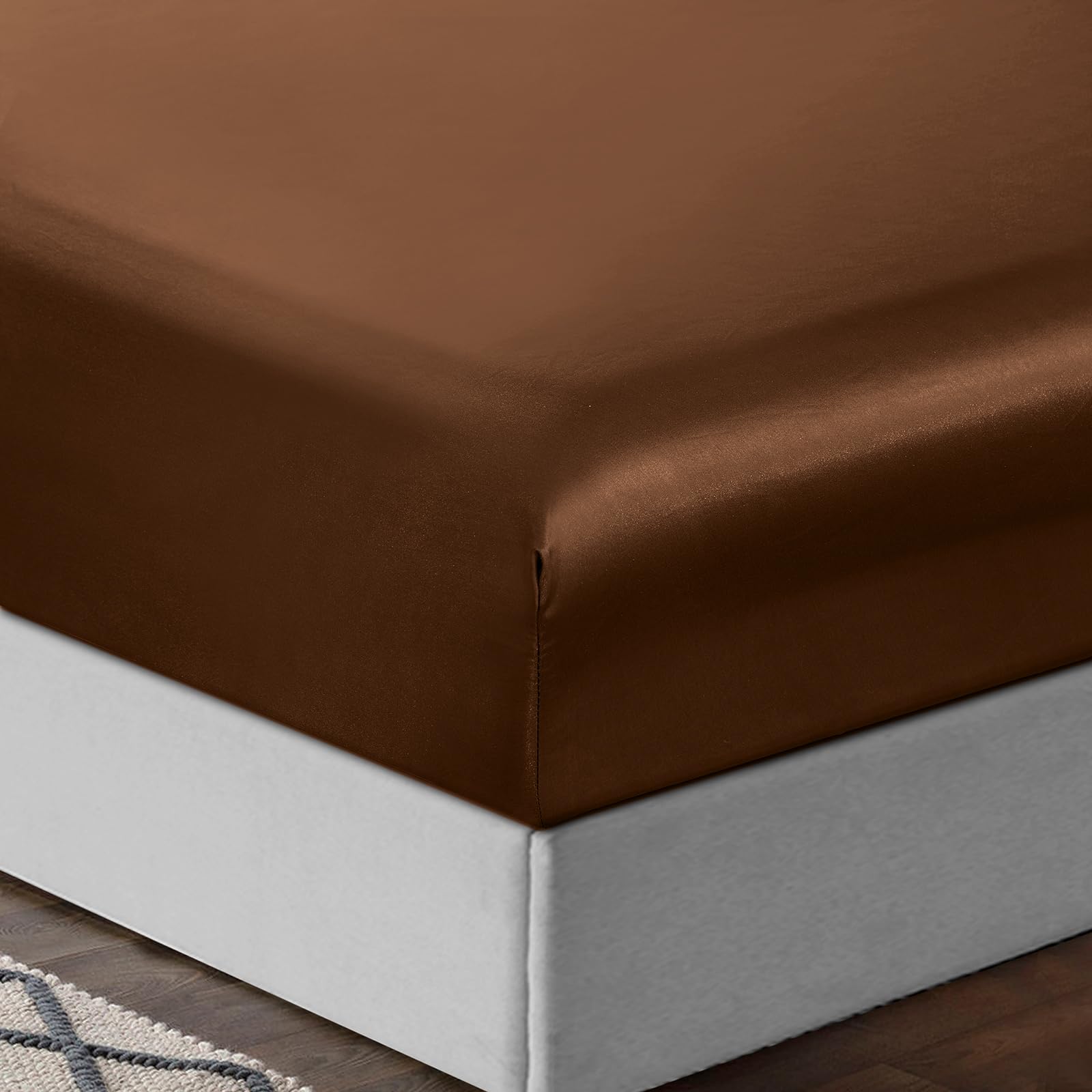 Treely 6 Piece Satin Sheets Full Size Silky Smooth Brown Satin Sheet Set With Deep Pocket, Satin Fitted Sheet, Flat Sheet, 4 Sat