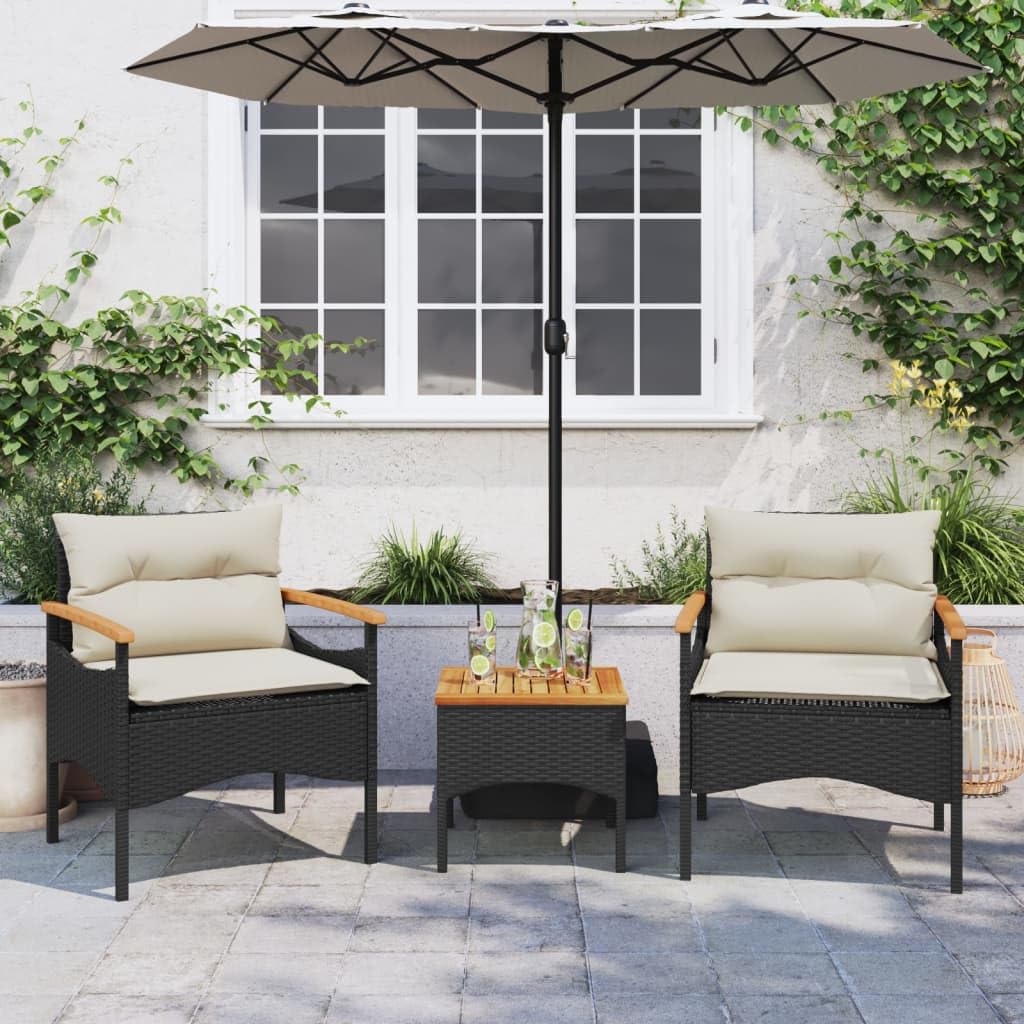 vidaXL Garden Sofa Set with Cushions 3pcs Black PE Rattan Sofa Set Outdoor Sofa Set Garden Furniture Set PE Rattan Sofa Set